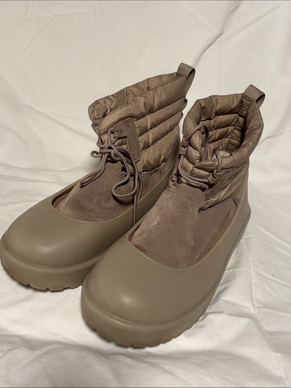UGG Womens Quilted Puffer Ankle Rain Boots in Taupe